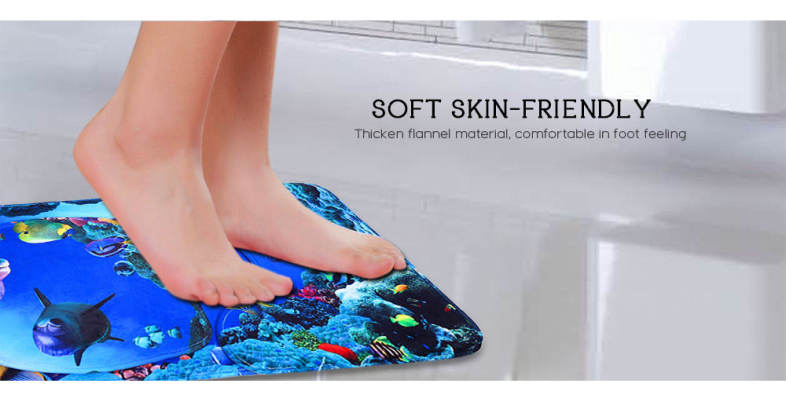 3pcs Blue Anti-skid Ocean Style Pedestal Rug   Toilet Cover   Bath Mat