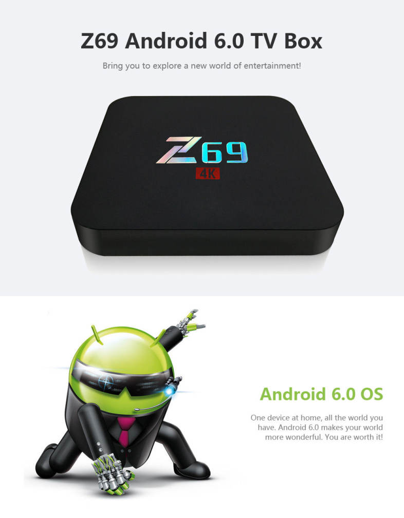 Z69 Android 6.0 TV Box Amlogic S905X Quad Core CPU Streaming Media Player