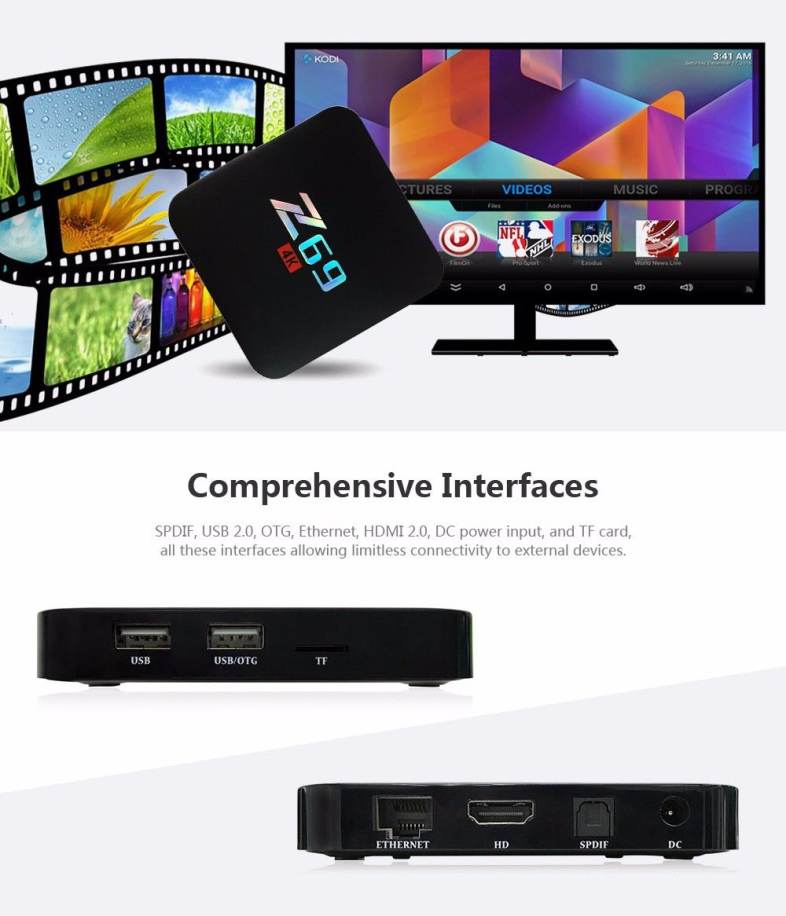 Z69 Android 6.0 TV Box Amlogic S905X Quad Core CPU Streaming Media Player