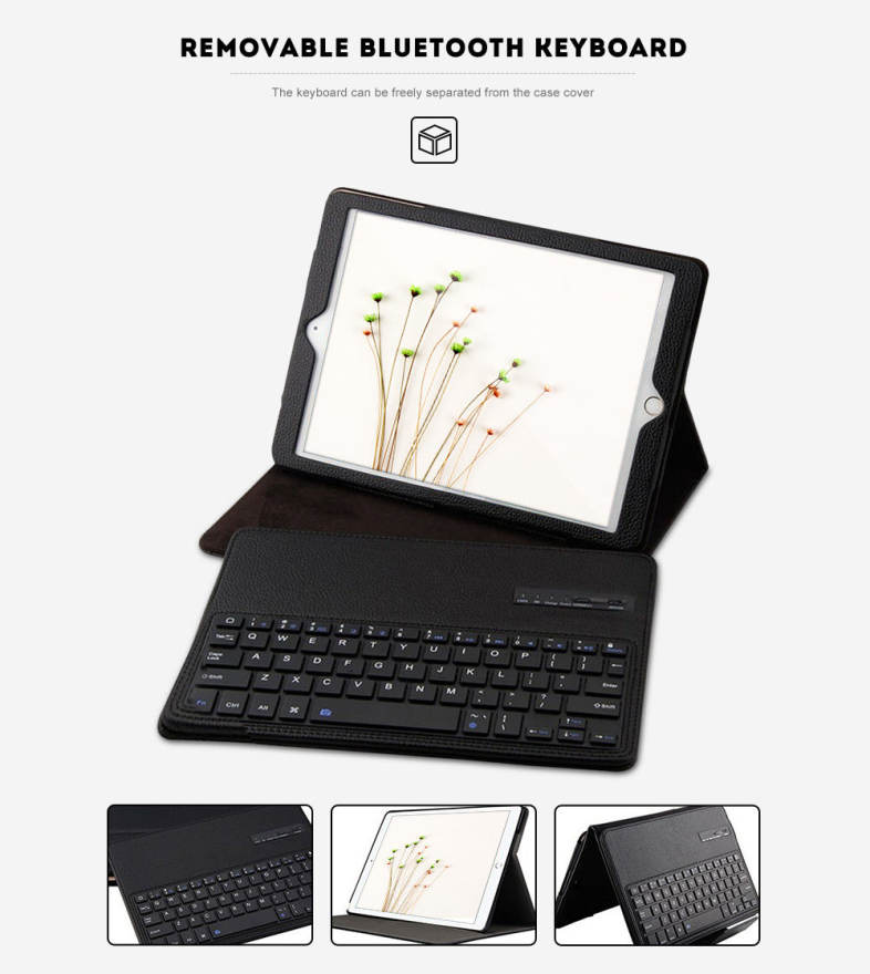 Detachable Wireless Bluetooth 3.0 Keyboard Lichee Pattern PU Leather Case Cover for iPad Pro 10.5 inch 2017