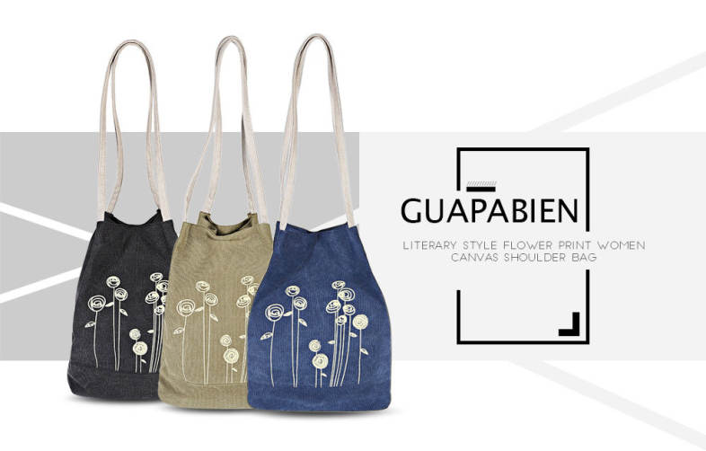 Guapabien Flower Print Canvas Handbag Shoulder Bag
