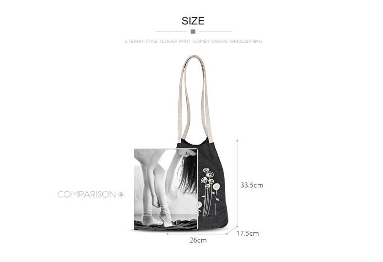 Guapabien Flower Print Canvas Handbag Shoulder Bag