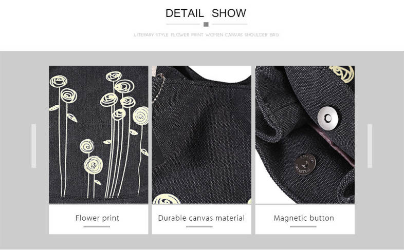 Guapabien Flower Print Canvas Handbag Shoulder Bag