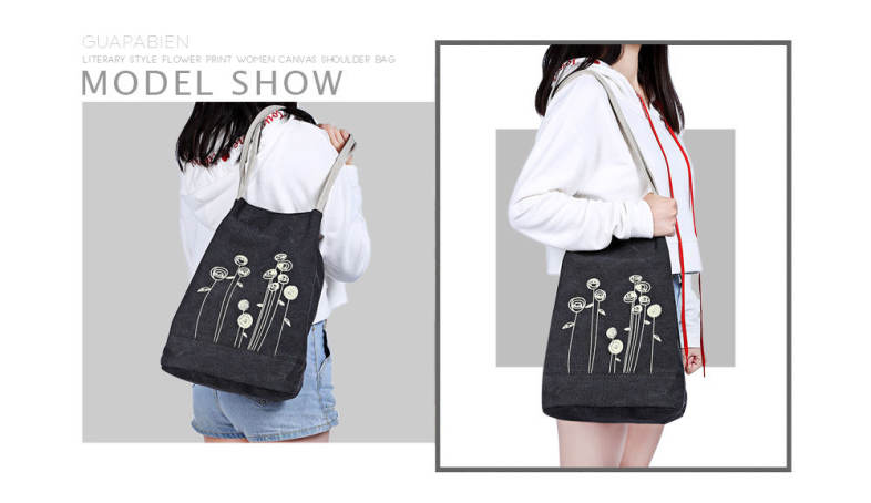 Guapabien Flower Print Canvas Handbag Shoulder Bag