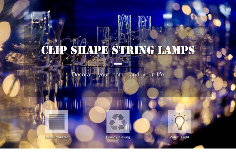 Solar Powered Waterproof Clip Shape String Lamp Home Yard Party Christmas Decoration