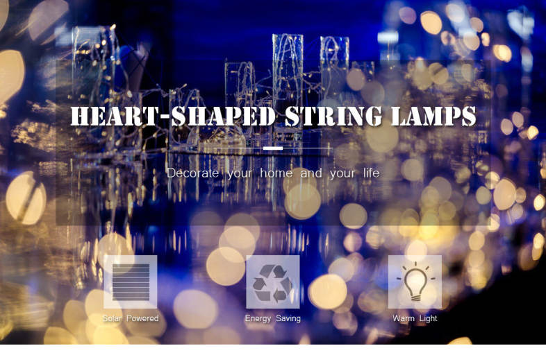 Solar Powered Waterproof Romantic Heart-shaped String Lamp Home Yard Christmas Decoration