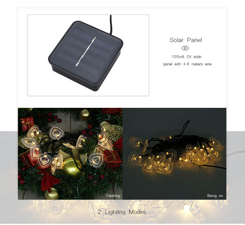 Solar Powered Waterproof Romantic Heart-shaped String Lamp Home Yard Christmas Decoration