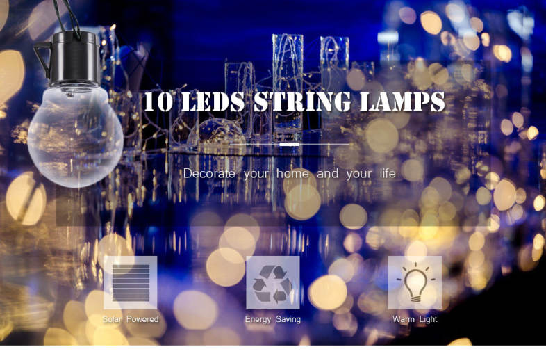 Solar Powered String Lamp 10 LEDs Transparent Ball Outdoor Light Home Yard Party Christmas Decoration