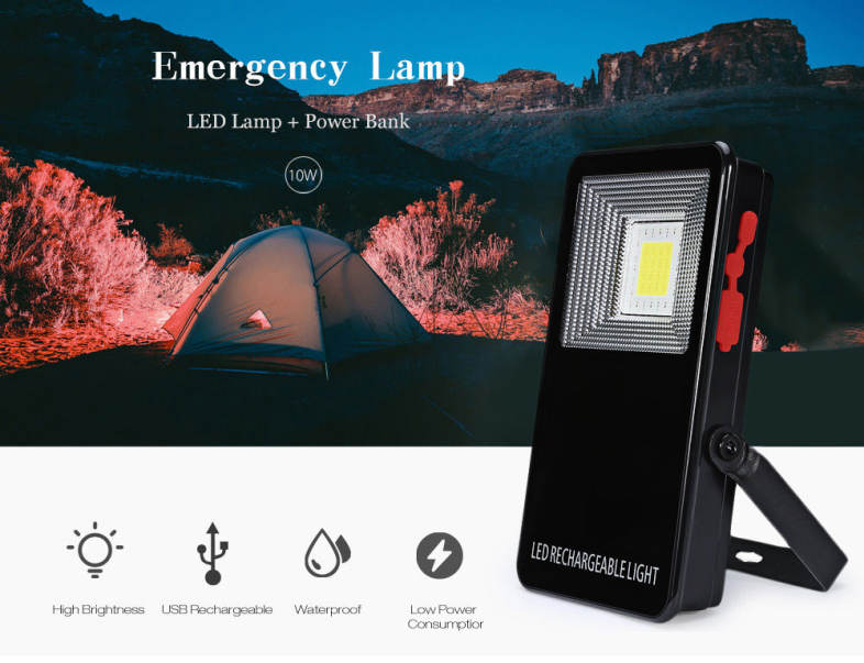 DONGZHISHENG 10W Portable Waterproof USB Charging Emergency Lamp 5400mAh Power Bank 3 Adjustable Brightness Bulb Light for Outdoor Camping Tent Fishing