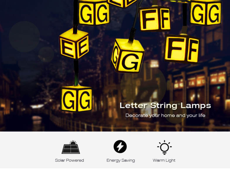 Solar Powered Waterproof Letter String Lamp Home Yard Christmas Decoration