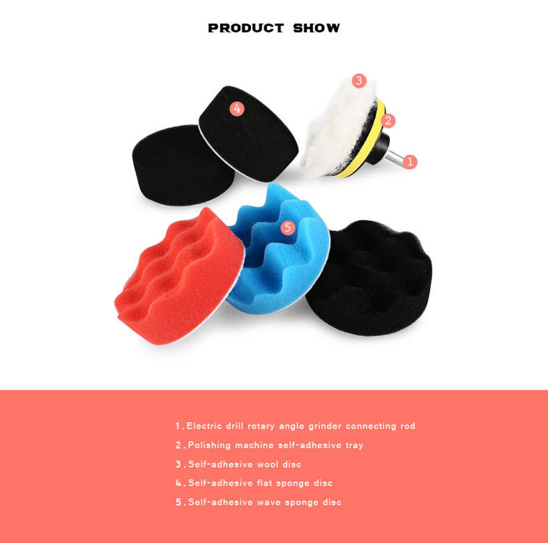 7PCS Car Waxed Sponge Polishing Wheel Suit