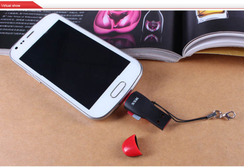 SSK SCRS600 Portable OTG USB and Micro USB Plug TF Card Reader U Disk Support Smartphone Computer Pad