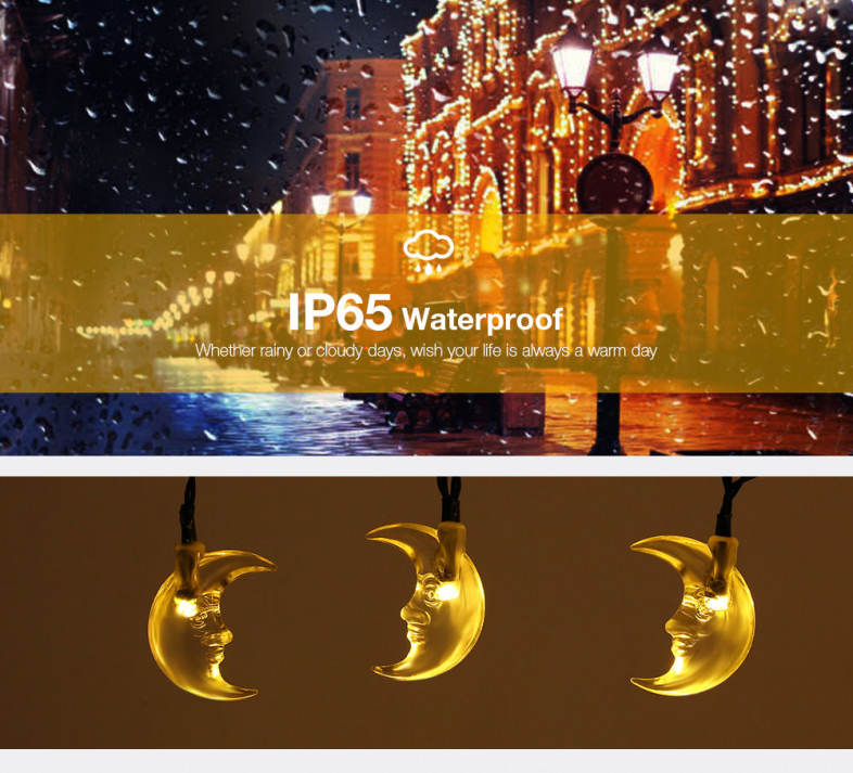 Solar Powered Waterproof 20 LEDs Lovely Moon String Lamp Home Yard Christmas Decoration