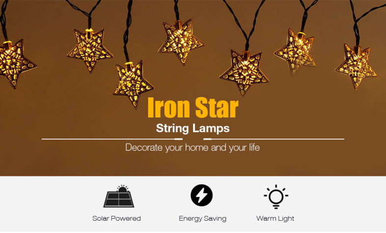 Solar Powered Waterproof 20 LEDs Iron Star String Lamp Home Yard Christmas Decoration