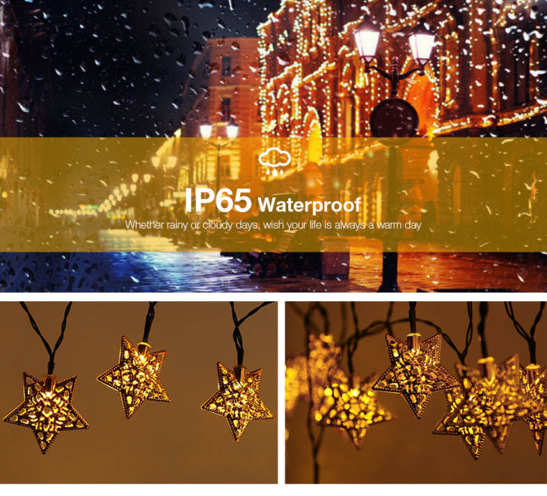 Solar Powered Waterproof 20 LEDs Iron Star String Lamp Home Yard Christmas Decoration