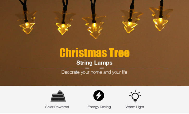Solar Powered Waterproof 20 LEDs Xmas Tree String Lamp Home Yard Holiday Party Christmas Decoration
