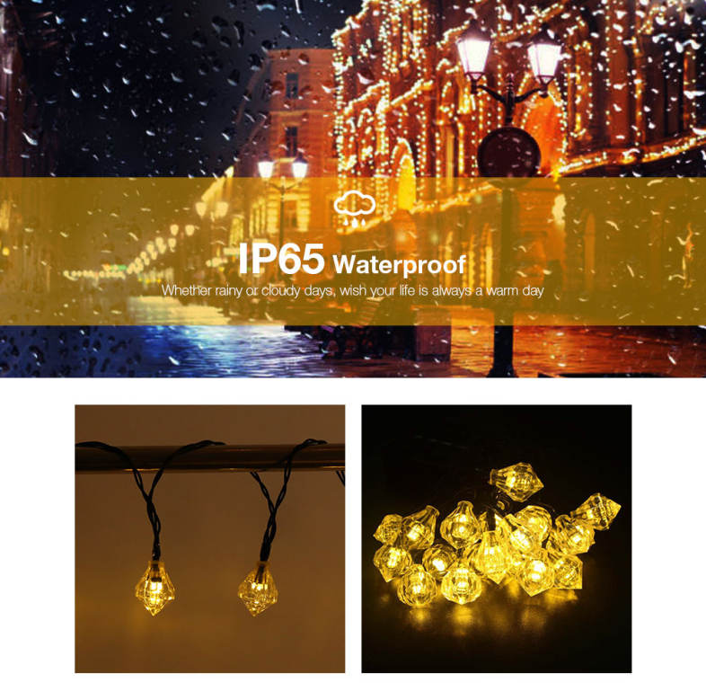Solar Powered Waterproof 20 LEDs Romantic Diamond String Lamp Home Yard Christmas Decoration