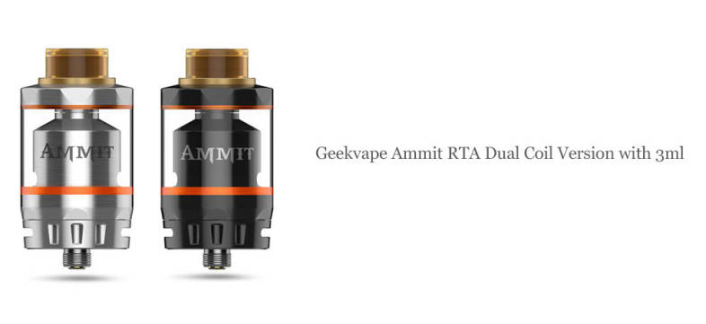 Original Geekvape Ammit RTA Dual Coil Version with 3ml / 6ml / Postless Deck Design for E Cigarette