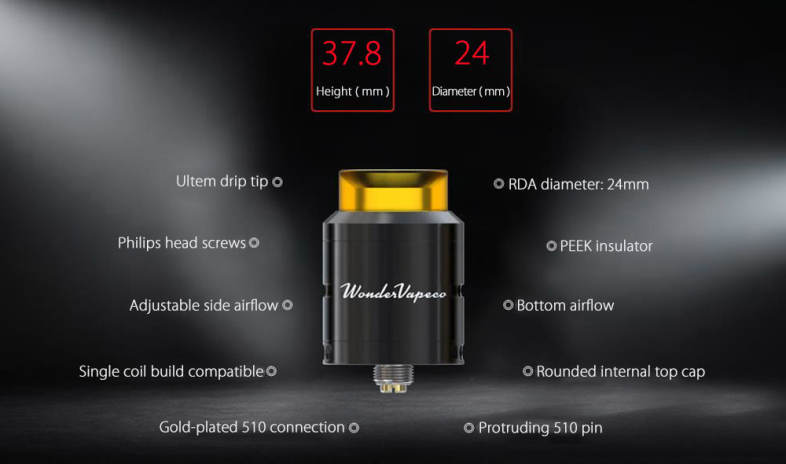 Original IJOY Wondervape RDA with Dual Posts Deck / Adjustable Side Airflow for E Cigarette