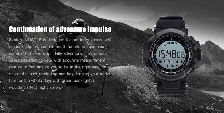 Zeblaze MUSCLE Smartwatch Bluetooth 4.0 Ultraviolet Monitoring Remote Camera Calories Consumption Calling Reminder Pedometer IP67 Waterproof