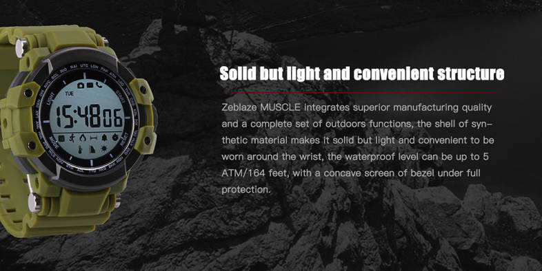 Zeblaze MUSCLE Smartwatch Bluetooth 4.0 Ultraviolet Monitoring Remote Camera Calories Consumption Calling Reminder Pedometer IP67 Waterproof