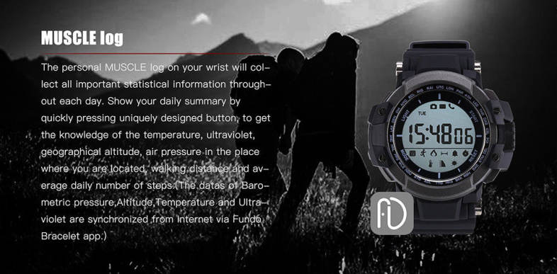 Zeblaze MUSCLE Smartwatch Bluetooth 4.0 Ultraviolet Monitoring Remote Camera Calories Consumption Calling Reminder Pedometer IP67 Waterproof