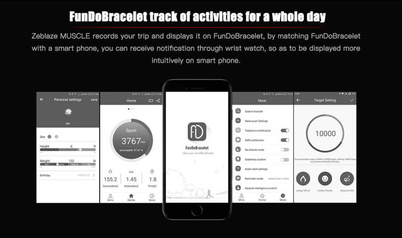 Zeblaze MUSCLE Smartwatch Bluetooth 4.0 Ultraviolet Monitoring Remote Camera Calories Consumption Calling Reminder Pedometer IP67 Waterproof