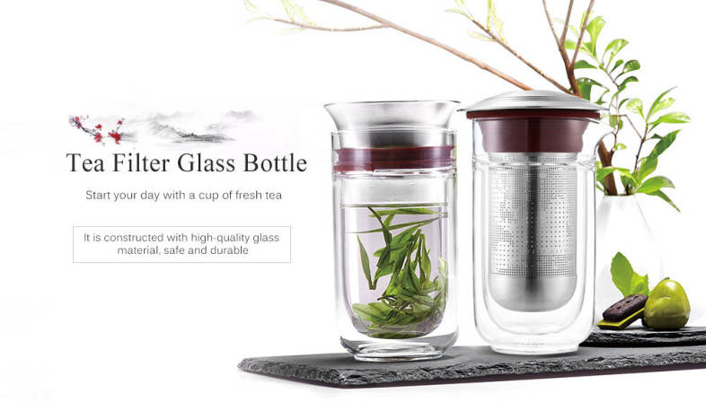 Creative Travel Tea Filter Glass Bottle Set with Portable Bag