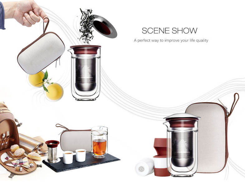 Creative Travel Tea Filter Glass Bottle Set with Portable Bag
