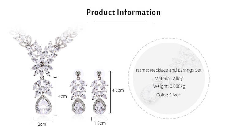 Trendy Drop-shaped Rhinestone Necklace Earrings Women Jewelry Set