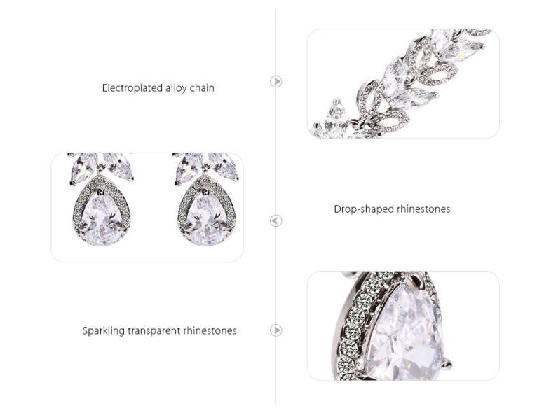 Trendy Drop-shaped Rhinestone Necklace Earrings Women Jewelry Set