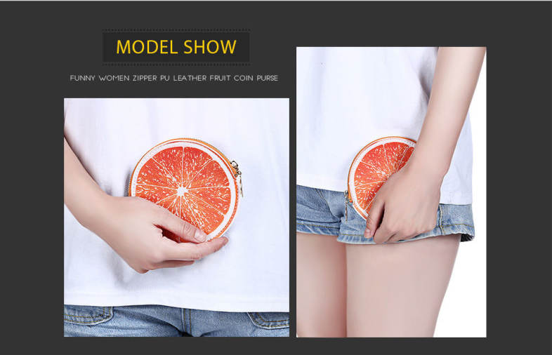 Guapabien Funny Women Zipper PU Leather Fruit Coin Purse Mini Wallet