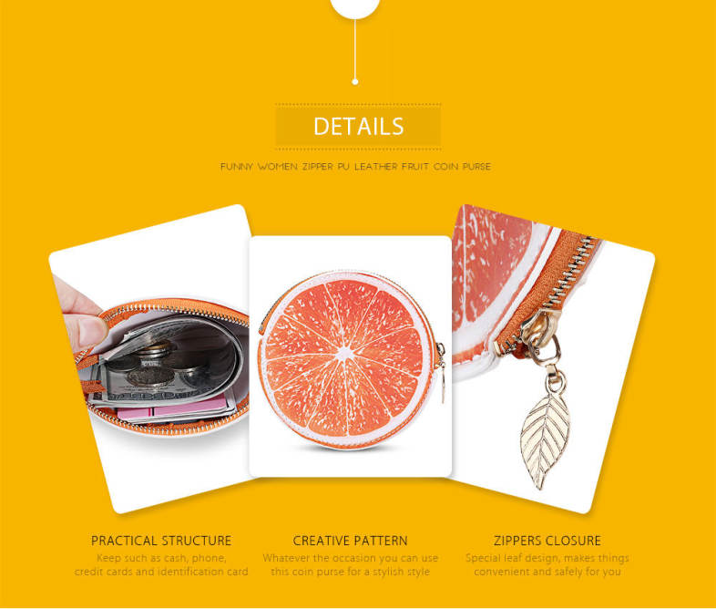 Guapabien Funny Women Zipper PU Leather Fruit Coin Purse Mini Wallet