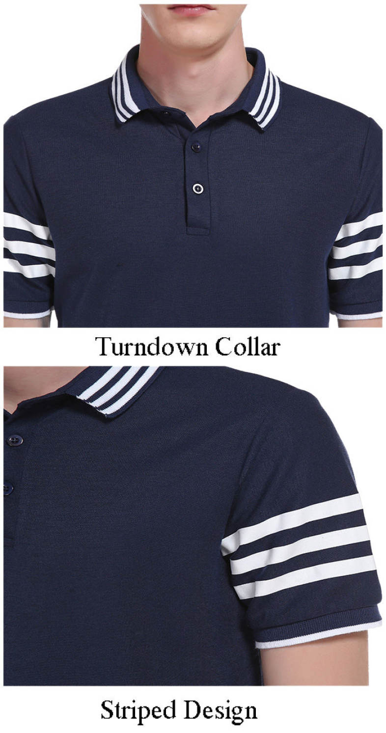 Turndown Collar Striped Design Polo T-Shirt