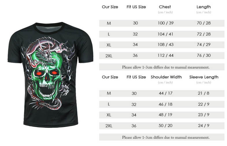 3D Dragon Skull Printed Short Sleeve T-shirt