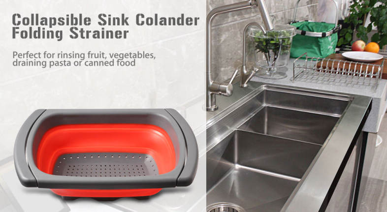 Collapsible Over-sink Colander Folding Strainer with Extendable Handles