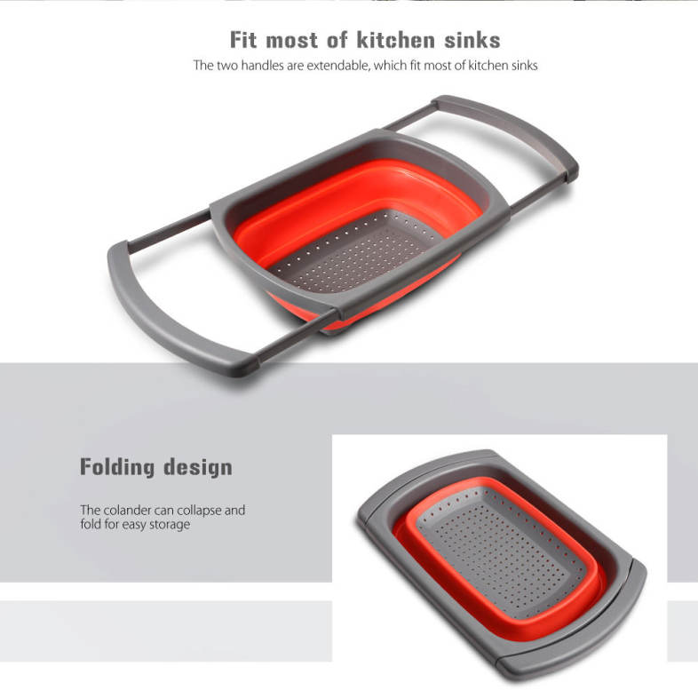 Collapsible Over-sink Colander Folding Strainer with Extendable Handles