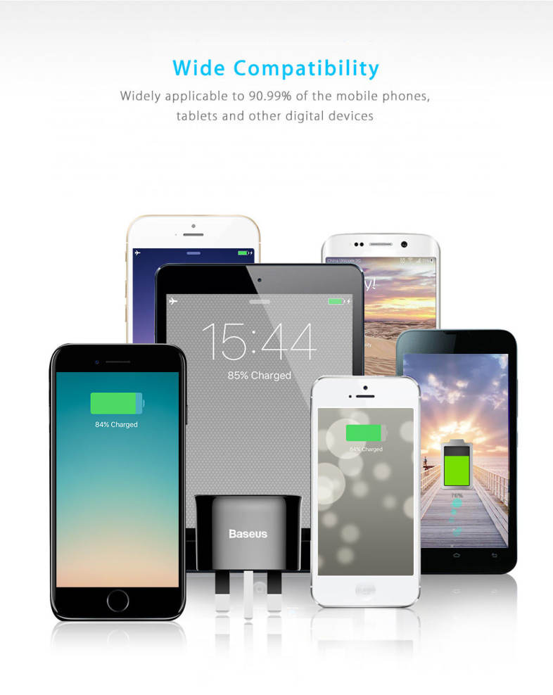 Baseus Funzi Dual USB Intelligent Wall Travel Charger Adapter 2.4A Fast Charging UK Plug