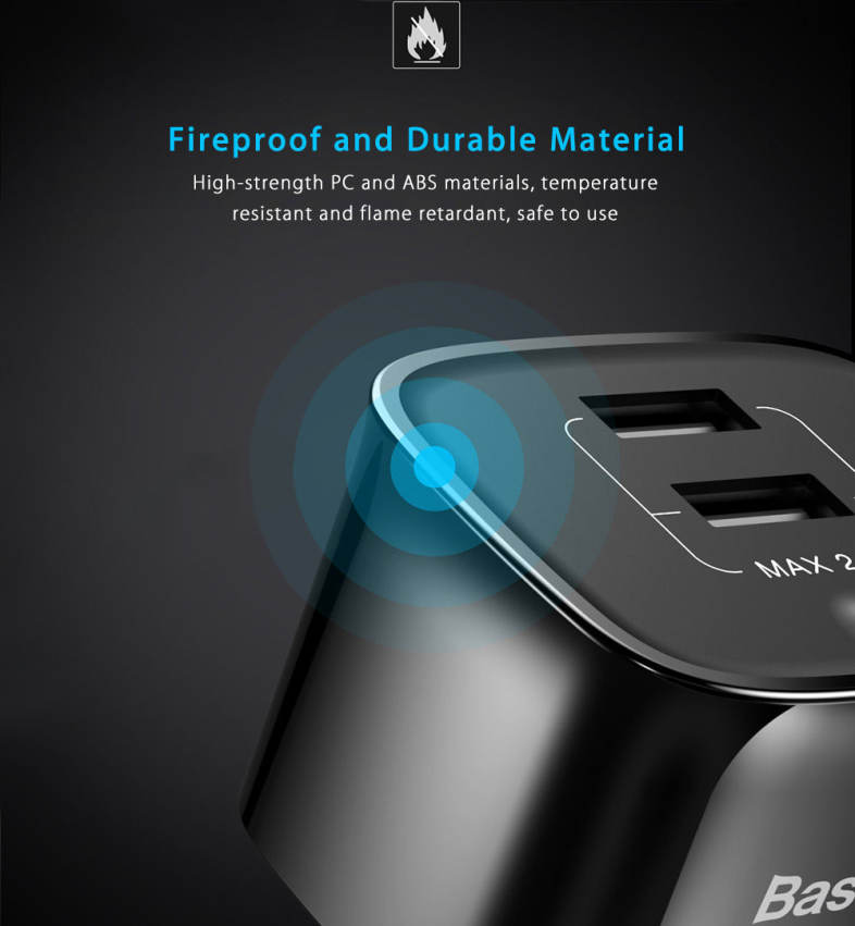 Baseus Funzi Dual USB Intelligent Wall Travel Charger Adapter 2.4A Fast Charging UK Plug