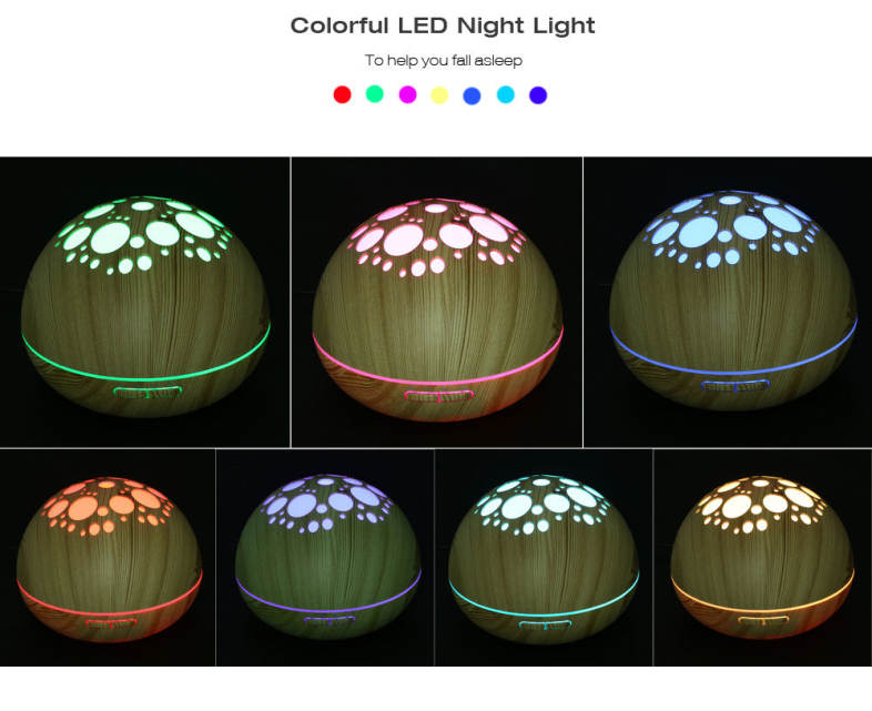 GXDiffuser 300ml Air Humidifier Wood Grain Aroma Diffuser LED Night Light