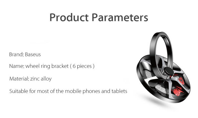 Baseus 6 Pieces Wheel Ring Bracket Phone Stand Finger Grip Holder Car Mount Buckle