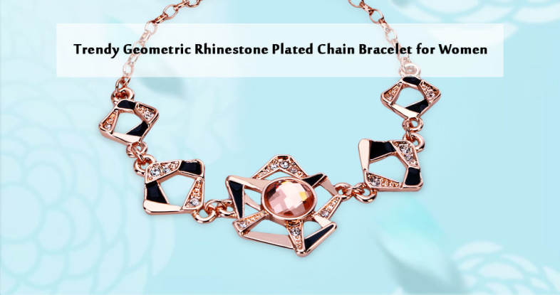 Trendy Geometric Rhinestone Plated Women Chain Bracelet
