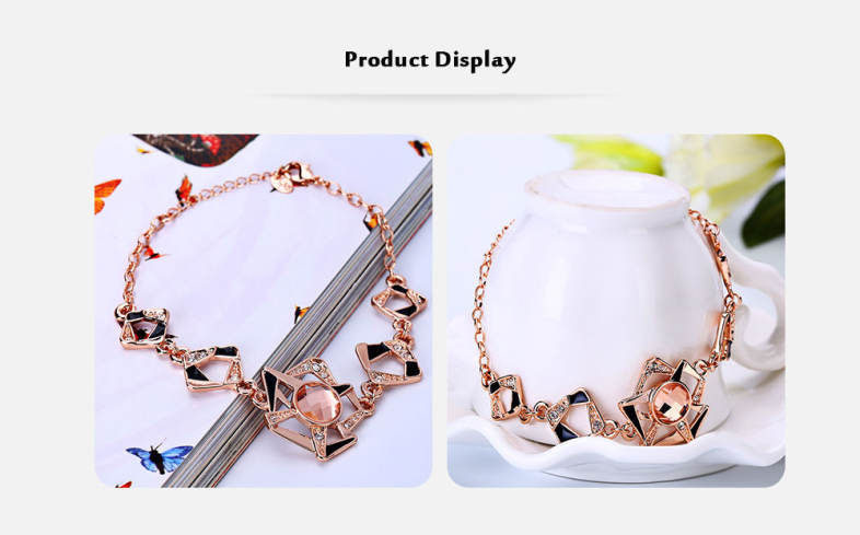 Trendy Geometric Rhinestone Plated Women Chain Bracelet