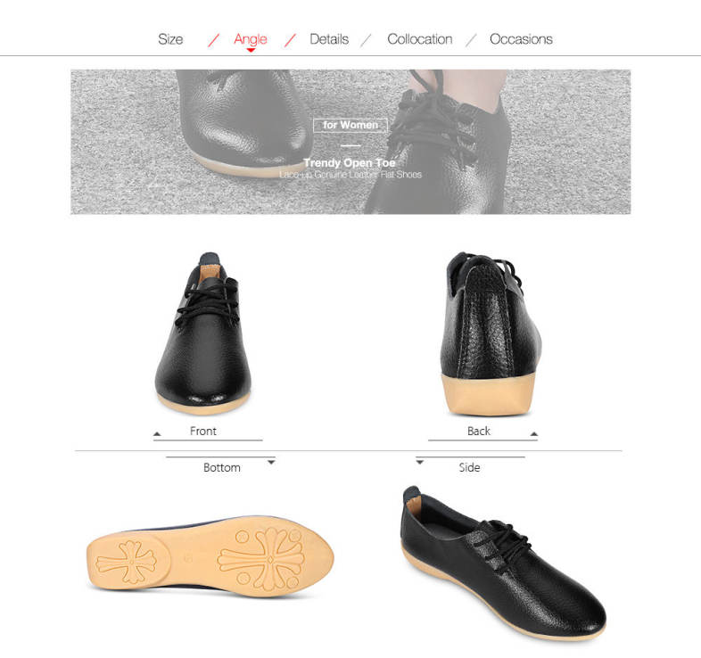 Trendy Pointed Toe Lace-up Genuine Leather Women Flat Shoes