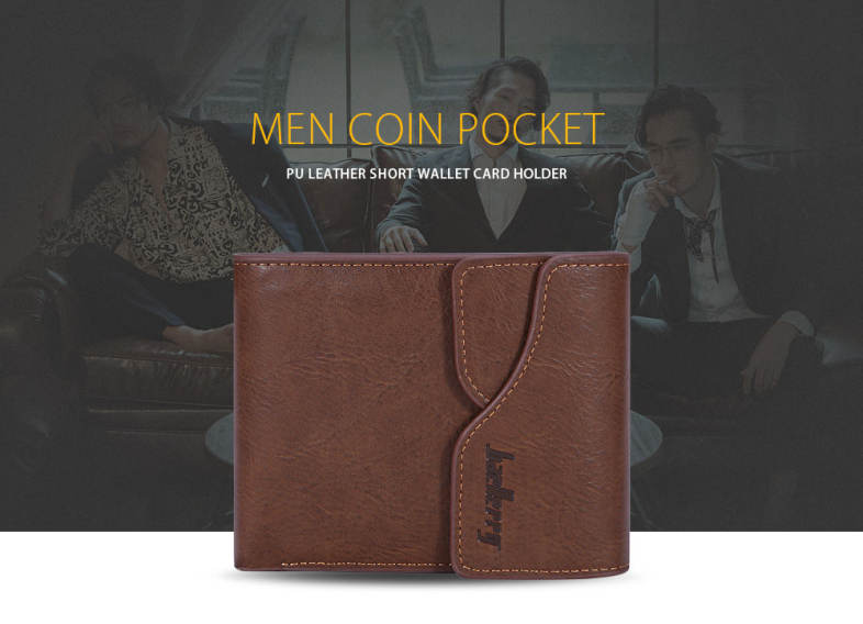 Baellerry Men Coin Pocket Foldable Hasp PU Leather Short Wallet Card Holder