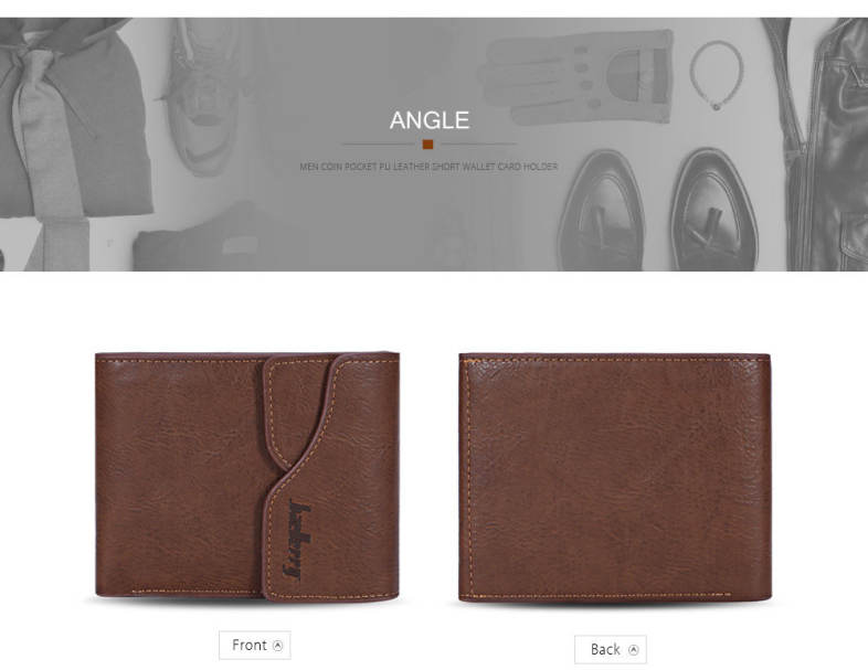 Baellerry Men Coin Pocket Foldable Hasp PU Leather Short Wallet Card Holder