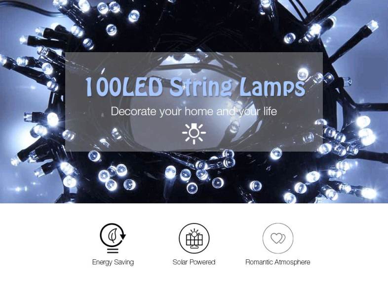 Solar Powered Waterproof 100 LEDs String Lamp Home Yard Christmas Decoration
