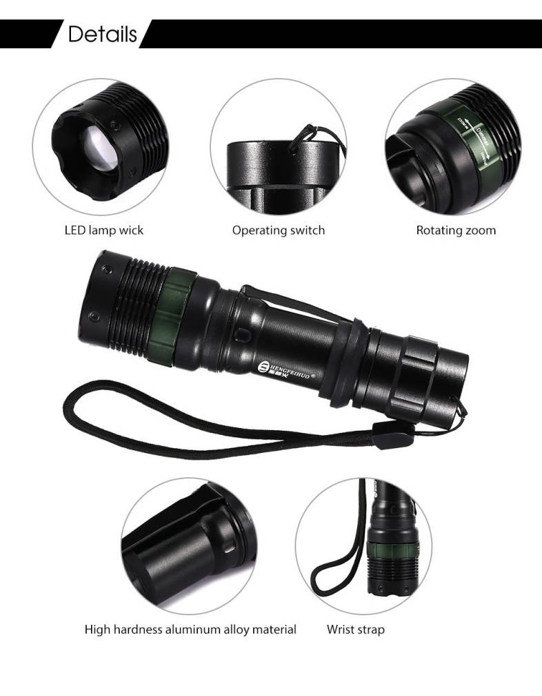 LED Zoom Aluminum Alloy Highlight Flashlight