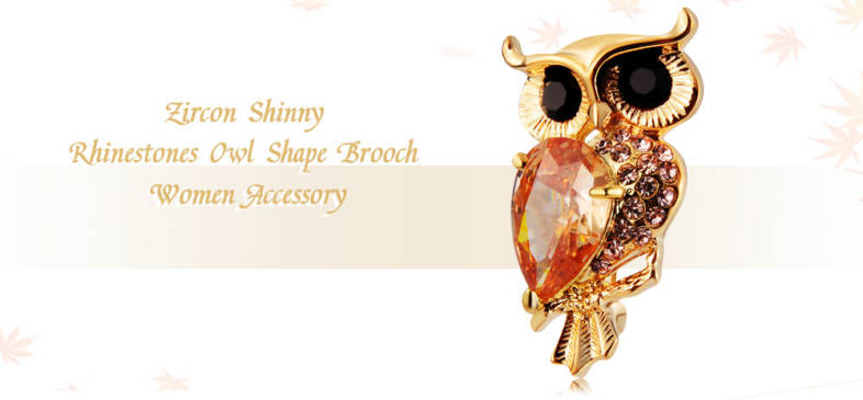 Zircon Sparkling Rhinestones Owl Shape Brooch Women Dress Accessory