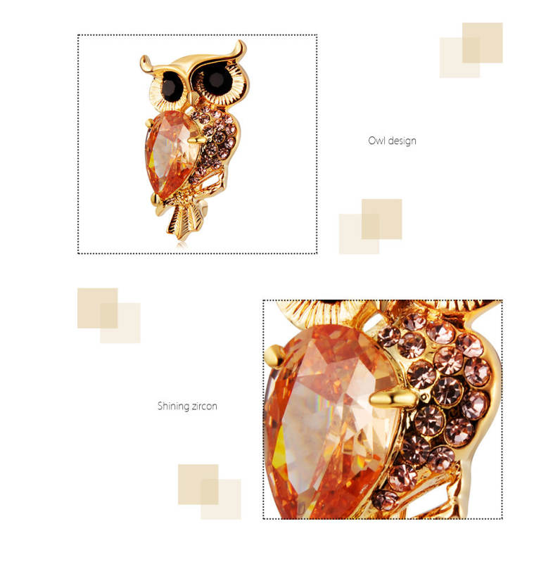 Zircon Sparkling Rhinestones Owl Shape Brooch Women Dress Accessory